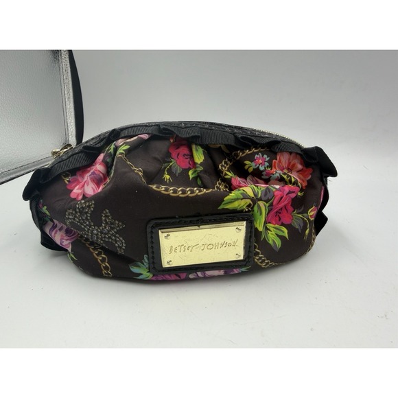 Betsey Johnson Handbags - Betsey Johnson Cosmetic Bag Makeup Ruffle Floral Black Travel - Used - See Photo